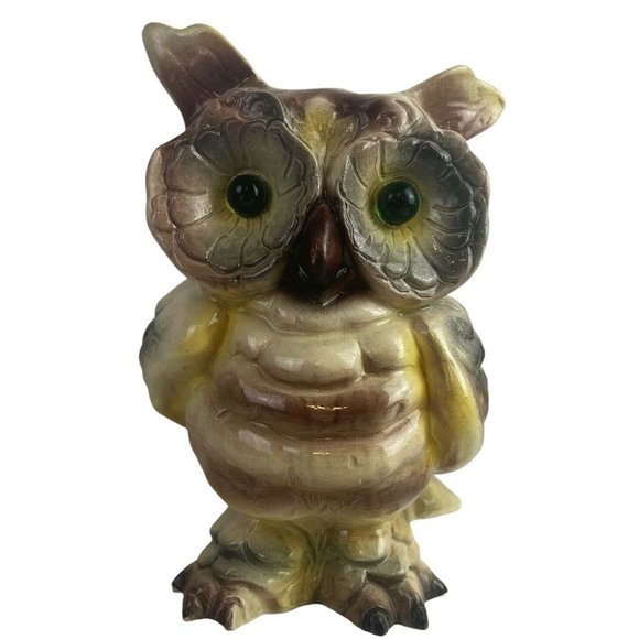 Vintage Large Ceramic Hand Painted Kitschy  Owl Statue Figurine Marble Eyes 8.75 - Picture 10 of 12